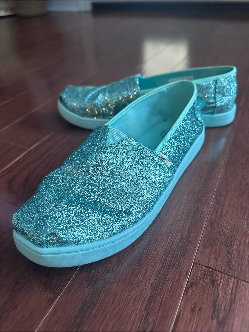 Toms Girls Glitter Slip-On Alpargatas - Turquoise Blue
